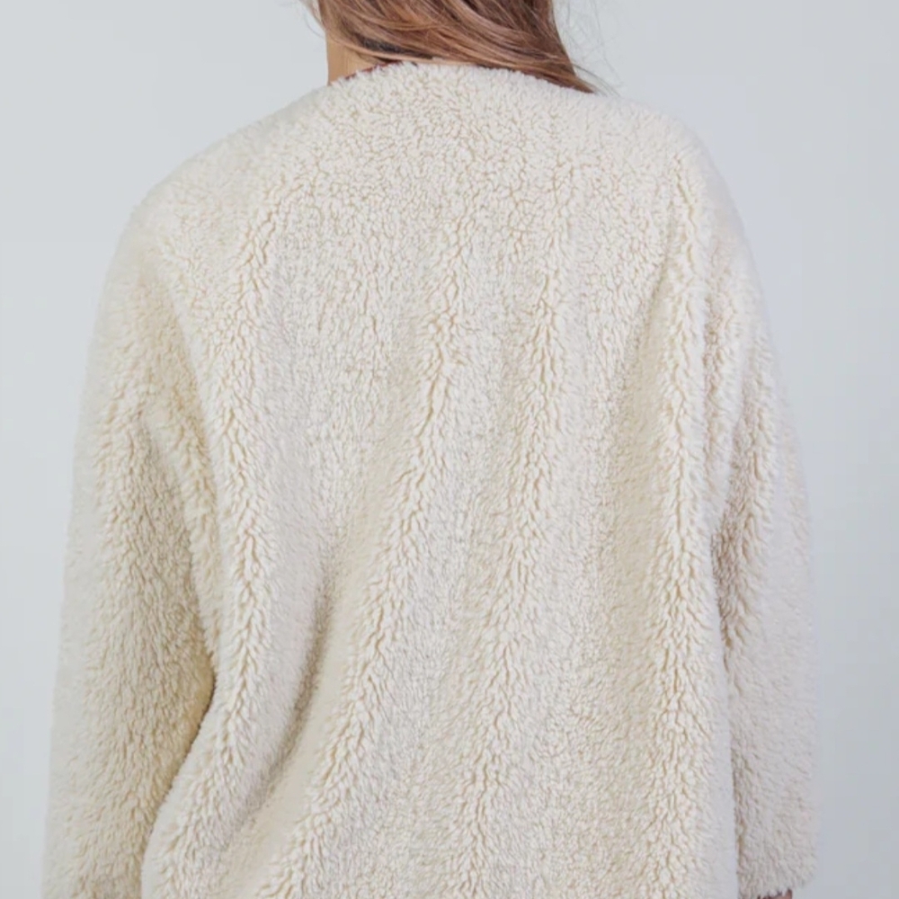 Maje Cream Teddy Jacket with Rust Accent - Picture 5 of 6